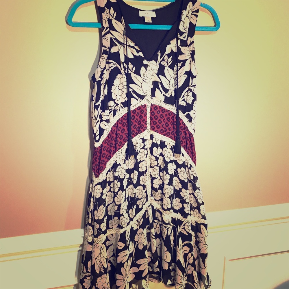 Loft Black Beige Burgundy Dress